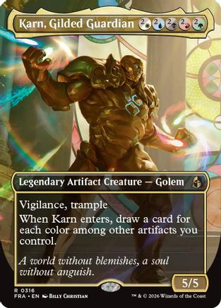 Karn, Gilded Guardian (Borderless) (FRA-316) - Reality Fracture - Card Brawlers