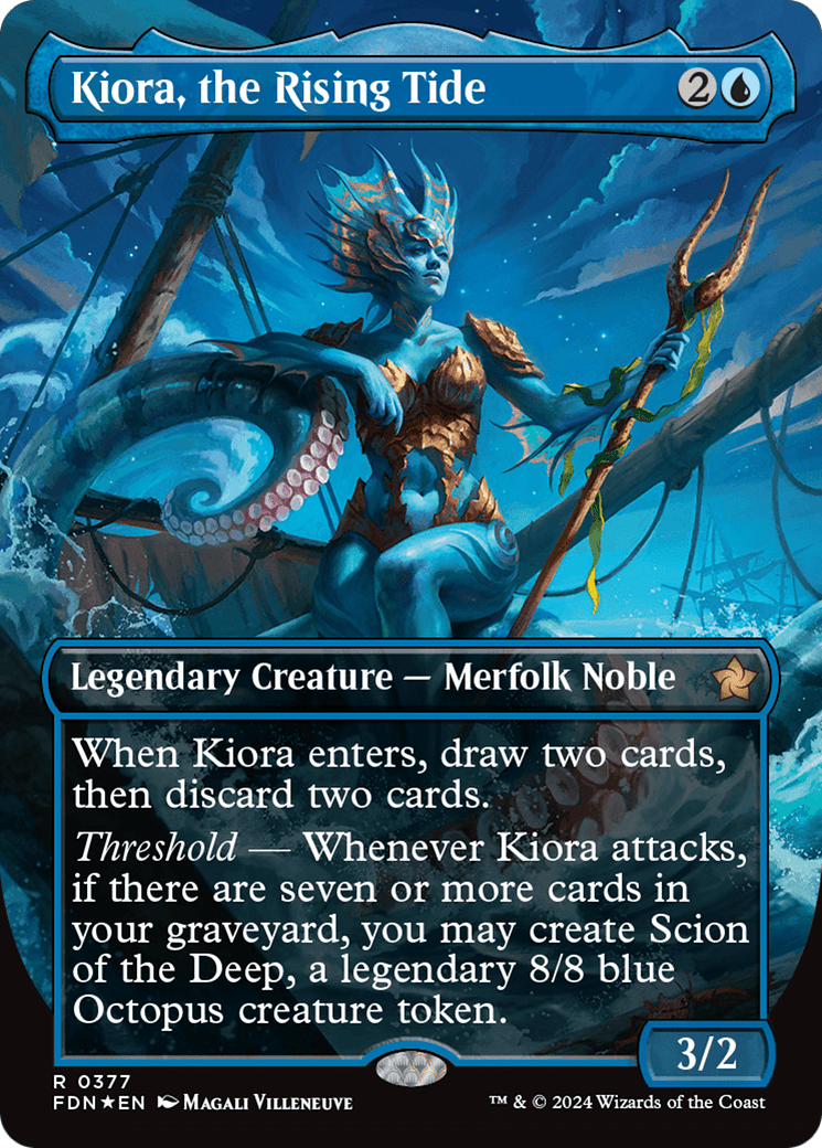 Kiora, the Rising Tide (Borderless) (Mana Foil) [Foundations] - Card Brawlers