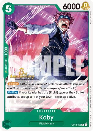 Koby (OP13-025) - Carrying On His Will: 3rd Anniversary Tournament Cards - Card Brawlers