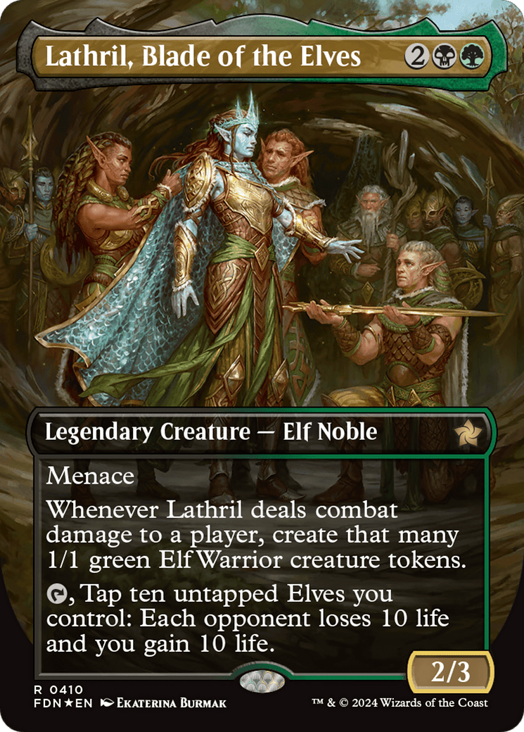 Lathril, Blade of the Elves (Borderless) (Mana Foil) [Foundations] - Card Brawlers