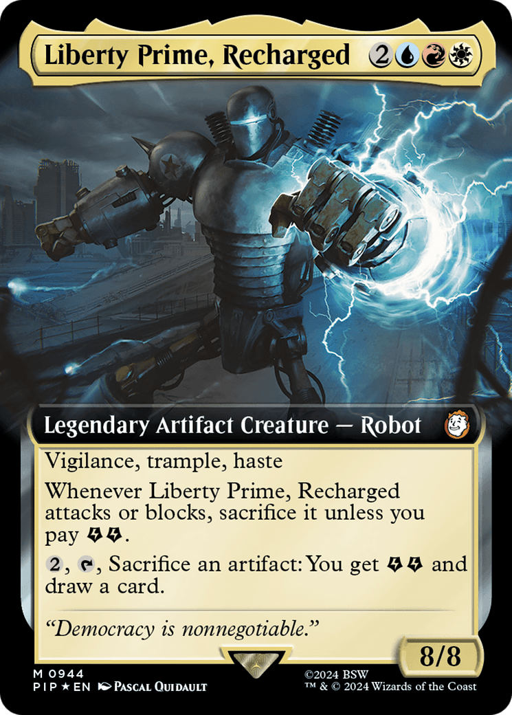 Liberty Prime, Recharged (Extended Art) (Surge Foil) [Fallout] - Card Brawlers