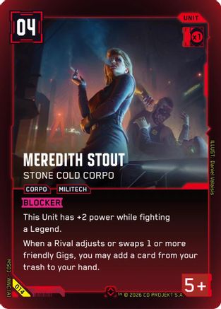 Meredith Stout - Stone Cold Corpo (014) - Welcome to Night City Retail Foil - Card Brawlers