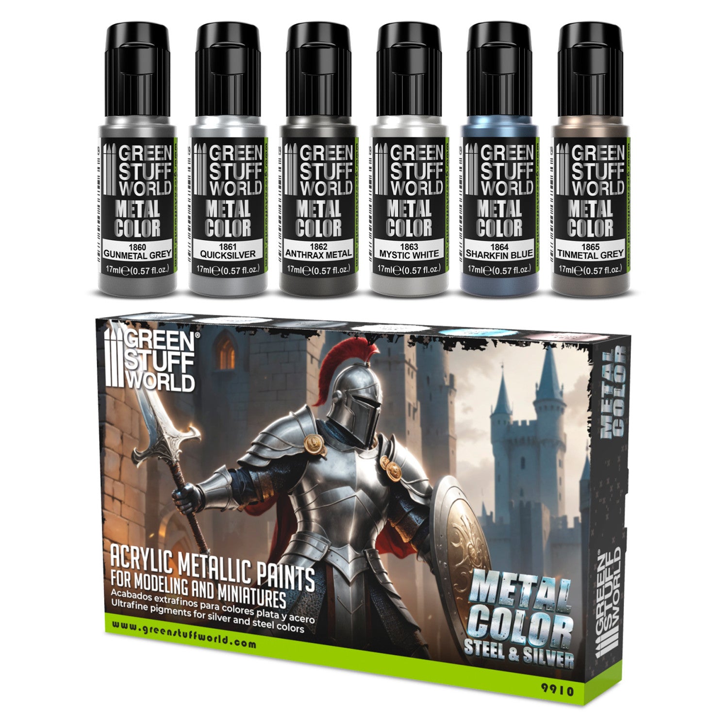 Metallic Paints Set - Silver - Green Stuff World - Card Brawlers | Quebec | Canada |