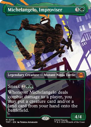 Michelangelo, Improviser (Borderless) (TMT-219) - Teenage Mutant Ninja Turtles Foil - Card Brawlers