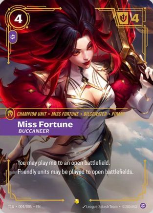 Miss Fortune, Buccaneer (T1 Worlds Champion Player Bundle) (T1A 004/005) - Riftbound Promotional Cards Foil - Card Brawlers
