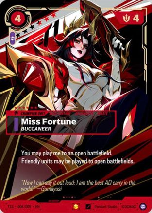 Miss Fortune, Buccaneer (T1 Worlds Champion Signature Edition Bundle) (T1S 004/005) - Riftbound Promotional Cards Foil - Card Brawlers