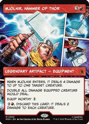 Mjolnir, Hammer of Thor (Borderless) (0303) (MSH-303) - Marvel Super Heroes Foil - Card Brawlers