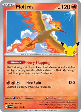 Moltres (011/128) - Holofoil [ME 30th Celebration] - Card Brawlers