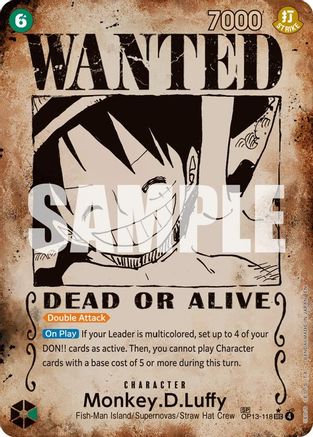 Monkey.D.Luffy (118) (Wanted Poster) (OP13-118) - Carrying On His Will Foil - Card Brawlers