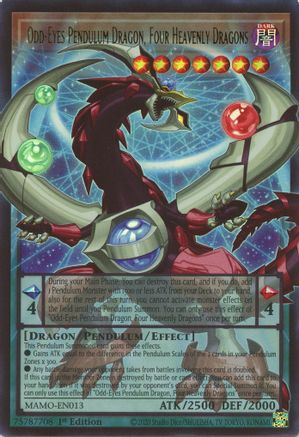 Odd-Eyes Pendulum Dragon, Four Heavenly Dragons (Extended Art) (MAMO-EN013) - Magnificent Monsters 1st Edition - Card Brawlers
