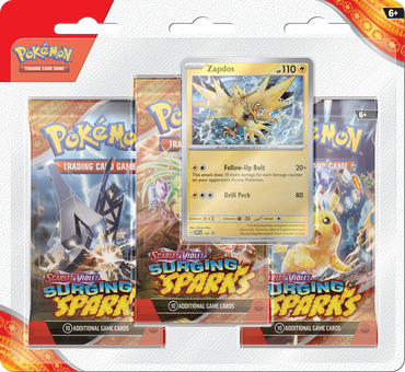 Pokemon TCG: Scarlet & Violet - Surging Sparks - Blister Pack - Three Boosters - Zapdos