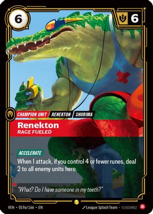 Renekton - Rage Fueled (Alternate Art) (019a/166) - Vendetta Foil - Card Brawlers
