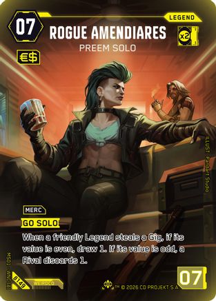 Rogue Amendiares - Preem Solo (ILegend) (B149) - Welcome to Night City Beta Foil - Card Brawlers