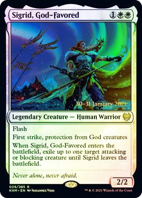 Sigrid, God - Favored [Kaldheim Prerelease Promos] - Card Brawlers