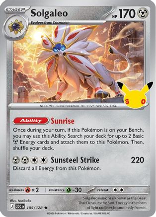 Solgaleo (105/null) - Holofoil [ME 30th Celebration] - Card Brawlers
