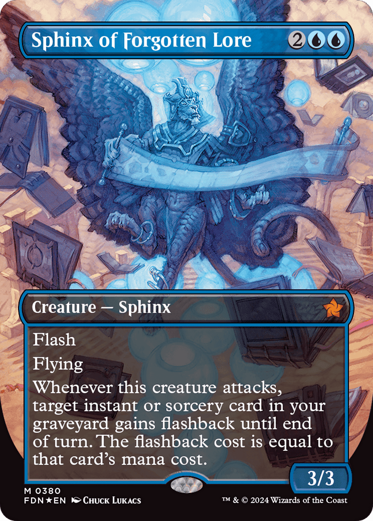 Sphinx of Forgotten Lore (Borderless) (Mana Foil) [Foundations] - Card Brawlers