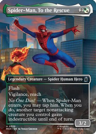 Spider-Man, To the Rescue (Borderless) (MSH-335) - Marvel Super Heroes Foil - Card Brawlers