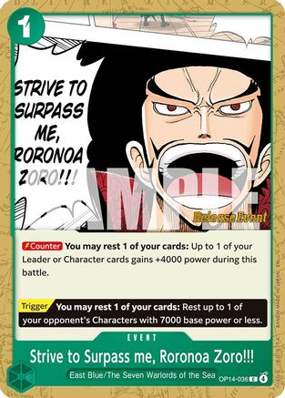 Strive to Surpass me, Roronoa Zoro!!! (OP14-036) - The Azure Sea's Seven Release Event Cards - Card Brawlers