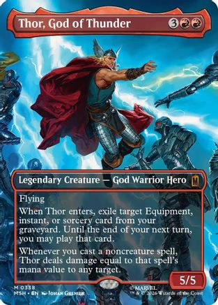 Thor, God of Thunder (Borderless) (0338) (MSH-338) - Marvel Super Heroes Foil - Card Brawlers