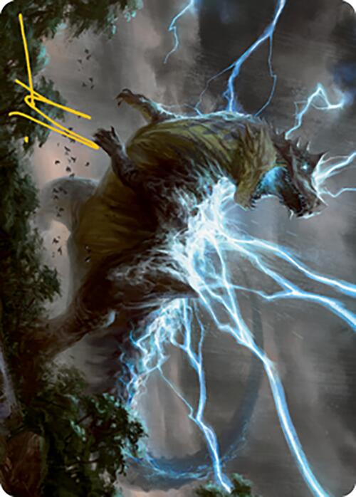 Thrasta, Tempest's Roar Art Card (41) (Gold - Stamped Signature) [Modern Horizons 2 Art Series] - Card Brawlers