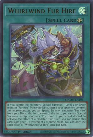 Whirlwind Fur Hire (MAMO-EN106) - Magnificent Monsters 1st Edition - Card Brawlers