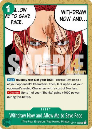 Withdraw Now and Allow Me to Save Face (OP17-036) - The World's Strongest Warriors Release Event Cards - Card Brawlers