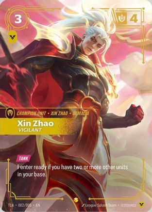 Xin Zhao, Vigilant (T1 Worlds Champion Player Bundle) (T1A 002/005) - Riftbound Promotional Cards Foil - Card Brawlers