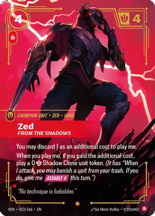 Zed - From the Shadows (023/166) - Vendetta Foil - Card Brawlers