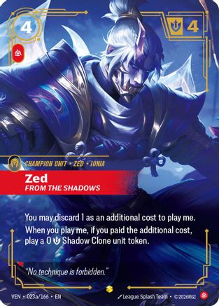 Zed - From the Shadows (Alternate Art) (023a/166) - Vendetta Foil - Card Brawlers
