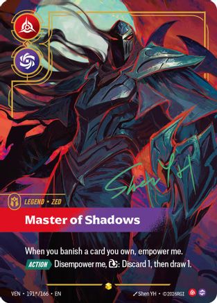 Zed - Master of Shadows (Signature) (191*/166) - Vendetta Foil - Card Brawlers