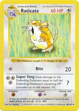 Raticate (40/102) [Base Set Shadowless Unlimited] - Card Brawlers | Quebec | Canada | Yu-Gi-Oh!