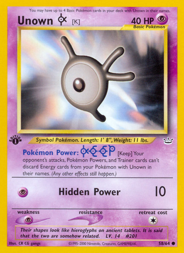 Unown [K] (58/64) [Neo Revelation 1st Edition] - Card Brawlers | Quebec | Canada | Yu-Gi-Oh!