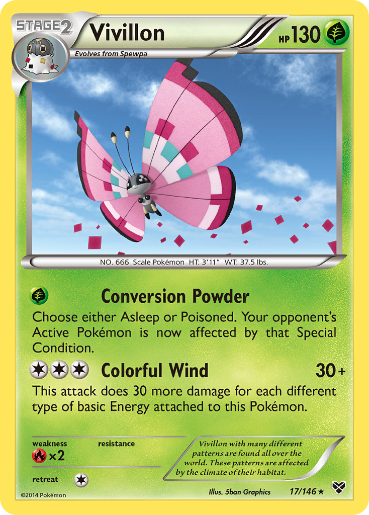 Vivillon (17/146) (Meadow Form/Pink Wings) [XY: Base Set] - Card Brawlers | Quebec | Canada | Yu-Gi-Oh!