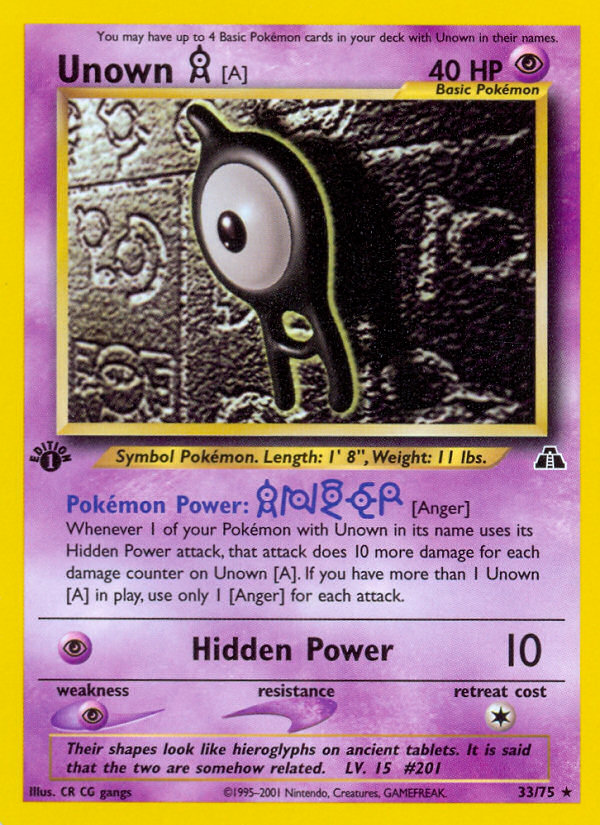 Unown [A] (33/75) [Neo Discovery 1st Edition] - Card Brawlers | Quebec | Canada | Yu-Gi-Oh!