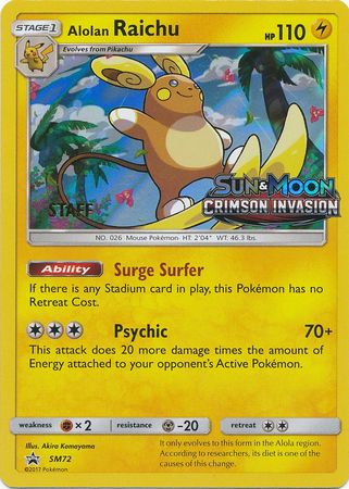 Alolan Raichu (SM72) (Staff Prerelease Promo) [Sun & Moon: Black Star Promos] - Card Brawlers | Quebec | Canada | Yu-Gi-Oh!