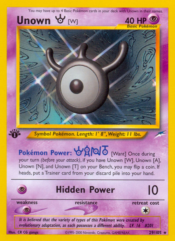 Unown [W] (29/105) [Neo Destiny 1st Edition] - Card Brawlers | Quebec | Canada | Yu-Gi-Oh!