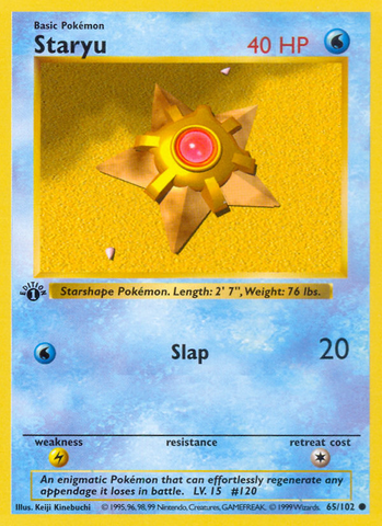 Staryu (65/102) (Shadowless) [Base Set 1st Edition] - Card Brawlers | Quebec | Canada | Yu-Gi-Oh!