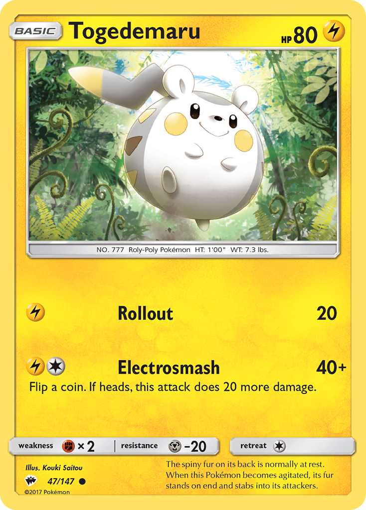 Togedemaru (47/147) [Sun & Moon: Burning Shadows] - Card Brawlers | Quebec | Canada | Yu-Gi-Oh!