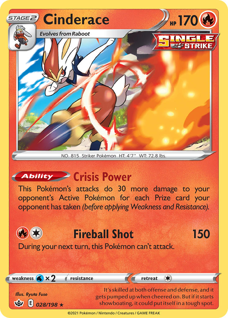 Cinderace (028/198) (Theme Deck Exclusive) [Sword & Shield: Chilling Reign] - Card Brawlers | Quebec | Canada | Yu-Gi-Oh!