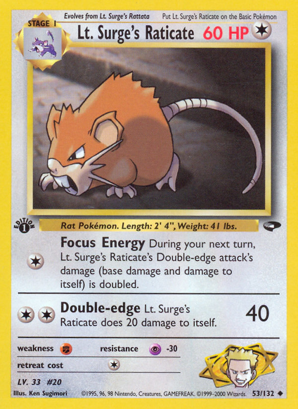 Lt. Surge's Raticate (53/132) [Gym Challenge 1st Edition] - Card Brawlers | Quebec | Canada | Yu-Gi-Oh!