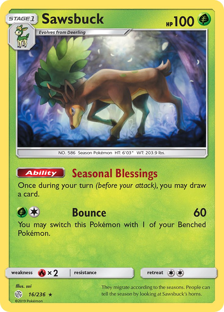 Sawsbuck (16/236) (Prerelease Kit Exclusive) (Theme Deck Exclusive) [Sun & Moon: Cosmic Eclipse] - Card Brawlers | Quebec | Canada | Yu-Gi-Oh!