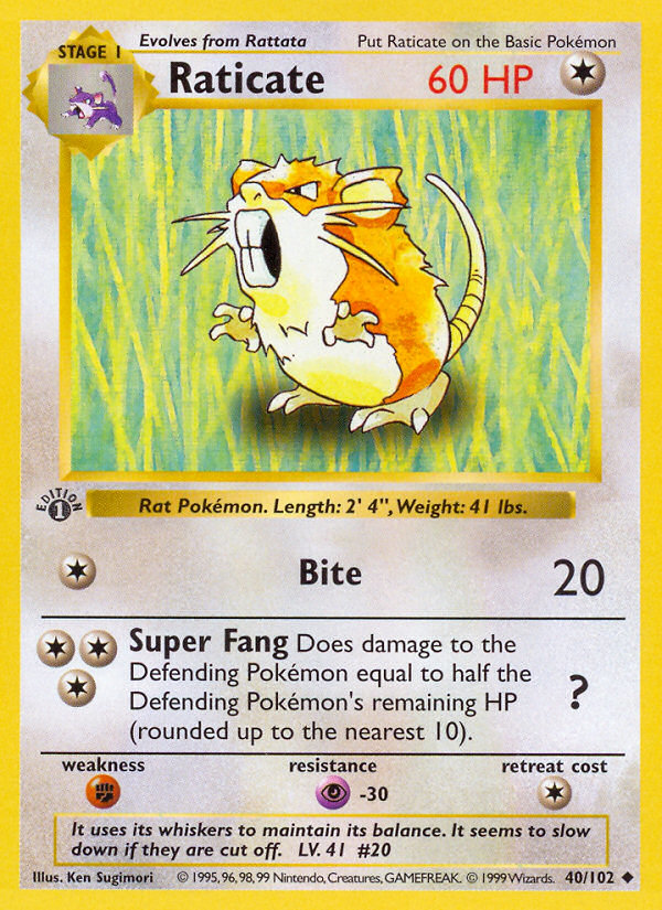 Raticate (40/102) (Shadowless) [Base Set 1st Edition] - Card Brawlers | Quebec | Canada | Yu-Gi-Oh!