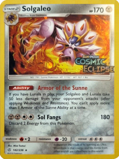 Solgaleo (142/236) (Cosmos Holo) [Sun & Moon: Cosmic Eclipse] - Card Brawlers | Quebec | Canada | Yu-Gi-Oh!