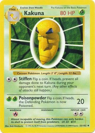Kakuna (33/102) [Base Set Shadowless Unlimited] - Card Brawlers | Quebec | Canada | Yu-Gi-Oh!