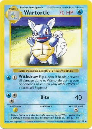 Wartortle (42/102) [Base Set Shadowless Unlimited] - Card Brawlers | Quebec | Canada | Yu-Gi-Oh!