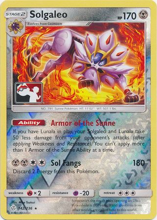 Solgaleo (142/236) (Pokemon Club Special Print) [Sun & Moon: Cosmic Eclipse] - Card Brawlers | Quebec | Canada | Yu-Gi-Oh!