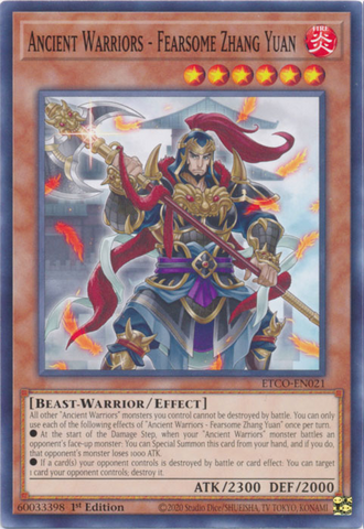 Ancient Warriors - Fearsome Zhang Yuan [ETCO-EN021] Common - Card Brawlers | Quebec | Canada | Yu-Gi-Oh!