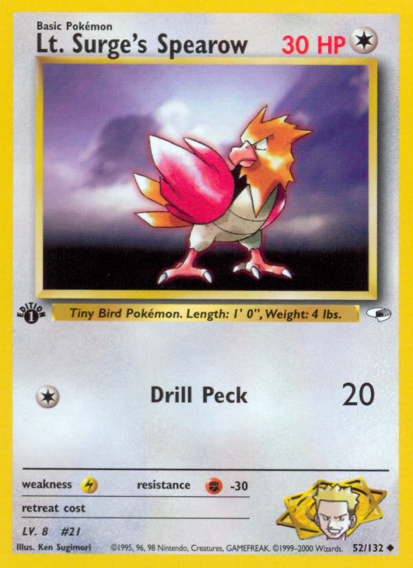 Lt. Surge's Spearow (52/132) [Gym Heroes 1st Edition] - Card Brawlers | Quebec | Canada | Yu-Gi-Oh!