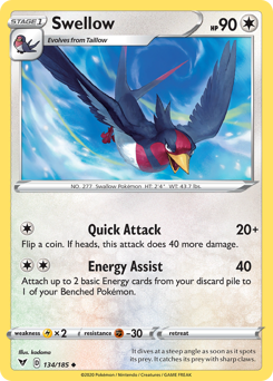 Swellow (134/185) [Sword & Shield: Vivid Voltage] - Card Brawlers | Quebec | Canada | Yu-Gi-Oh!