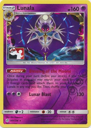 Lunala (102/236) (Pokemon Club Special Print) [Sun & Moon: Cosmic Eclipse] - Card Brawlers | Quebec | Canada | Yu-Gi-Oh!